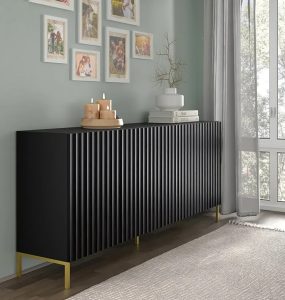 Czarna komoda w stylu glamour z lamelami – Dixter 3X