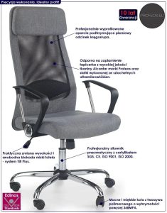 Szary wentylowany fotel do biurka regulowany – ergonomiczne krzesło, popielato-czarny, Alcantar Pro