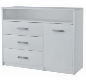 Biała komoda z szufladami i półkami N8-R87 – nowoczesny design, funkcjonalność, materiał MDF