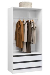 Biała szafa w połysku z drążkiem i szufladami – Uxaro 3X, minimalistyczny design, 100 cm szerokości, MDF