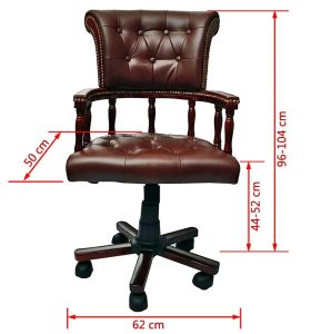 Brązowy Fotel Obrotowy Do Gabinetu Ze Skóry Naturalnej P2-E66 – luksusowy, ergonomiczny, styl vintage