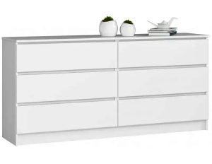 Biała komoda z sześcioma szufladami – Kali 3X, nowoczesny design, uniwersalna estetyka, płyta laminowana