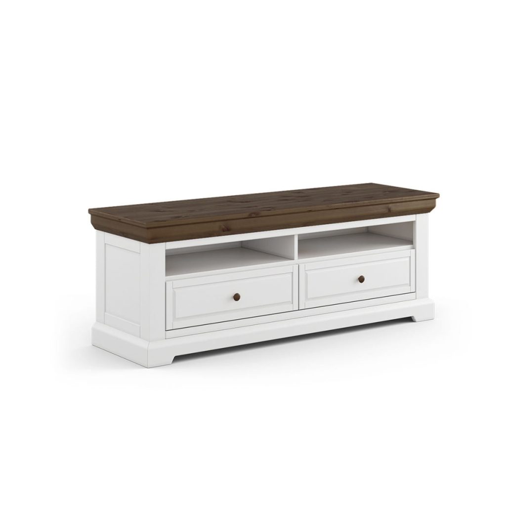 Szafka RTV drewniana biała/tabacco Marone Elite – naturalne drewno, elegancki design