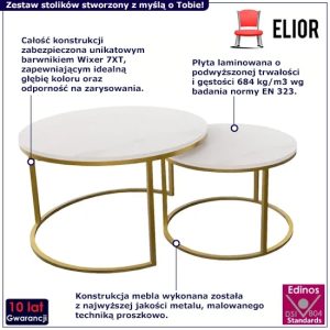 Zestaw Dwóch Stolików Kawowych W Stylu Glamur Marmur + Złoty – nowoczesny design, wysoka trwałość, funkcjonalność