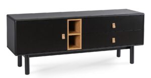Czarna nowoczesna szafka pod telewizor – skandynawski styl, funkcjonalność, czarny, 140x55x40 cm, MDF