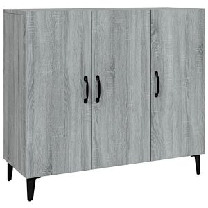 Szafka do salonu szary dąb sonoma – elegancka komoda industrialna z trzema drzwiczkami, metalowe nóżki