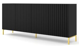 Lamelowa czarna komoda 200 cm na złotych nogach – Dixter 3X