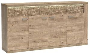 Komoda czterodrzwiowa dąb ribbeck – Leticia 11X, styl boho, 191,5 cm, 99 cm wysokości, laminowana płyta E1