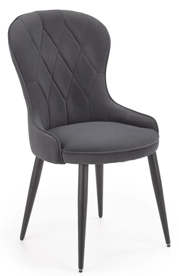 Komplet popielatych pikowanych krzeseł 4 szt. – Monaco 4S, eleganckie, komfortowe, welwetowe