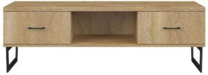 Drewniana szafka RTV – Boliwio 2X, dąb, metalowa podstawa, 150 cm
