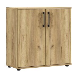 Klasyczna komoda biurowa dąb craft – Lufresi, elegancki design, funkcjonalność, 80x38x80 cm, płyta laminowana