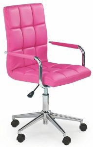 Różowy obrotowy fotel dla dziewczynki – ergonomiczne siedzisko, ekoskóra, regulacja wysokości