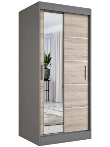 Szafa przesuwna Ebia 2X – dwa układy wnętrza, kolor antracyt + dąb sonoma, 90x60x200 cm