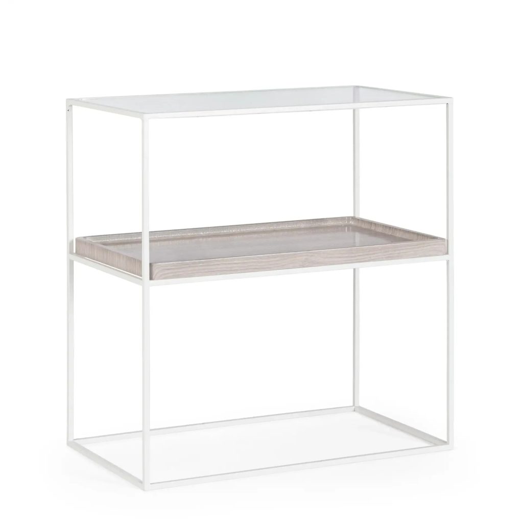 Regał LAUREL Bizzotto – nowoczesny design, biała, 55x35x62.5, szkło, stal, MDF