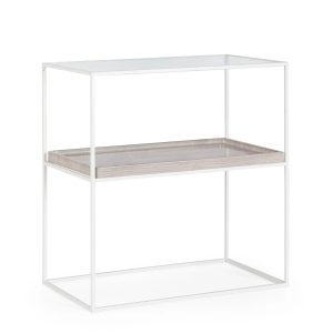 Regał LAUREL Bizzotto – nowoczesny design, biała, 55x35x62.5, szkło, stal, MDF
