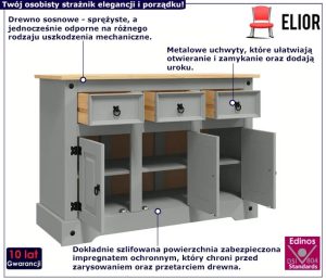 Duża komoda z szufladami i półkami szary + miodowy brąz – Foster 7X