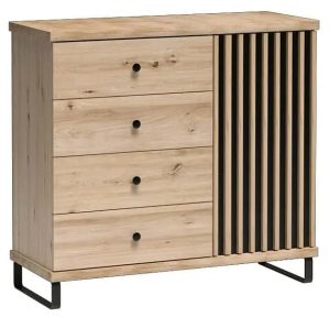 Komoda z lamelami na nóżkach – Rovel 7X, wysoka jakość, nowoczesny design, dąb artisan