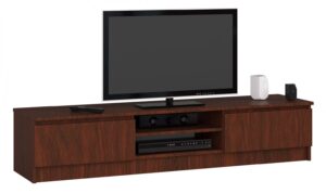Nowoczesna szafka RTV Bayer – funkcjonalna, kolor wenge, 160 cm szerokości, płyta laminowana