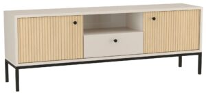 Ryflowana szafka pod telewizor na nóżkach kaszmir + dąb gaja – elegancka, nowoczesna, funkcjonalna