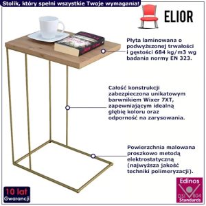 Druciany stolik pomocniczy dąb artisan + złoty – Martix 4X, nowoczesny design, stabilna konstrukcja, minimalizm
