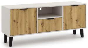 Szafka pod tv na nóżkach kaszmir + dąb artisan – minimalistyczny design, funkcjonalna, nowoczesna