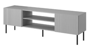 Szara szafka pod telewizor z lamelami – nowoczesny design, elegancka kolorystyka, 180x42x57 cm, wysoka jakość
