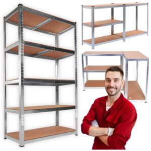 Regał magazynowy metalowy 180 cm – 5 półek, srebrny ocynk, wysoka nośność