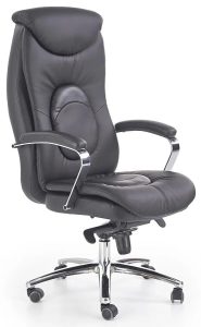 Ergonomiczne skórzane krzesło obrotowe Alormi – komfortowe siedzisko, czarne, do 150 kg, ekoskóra