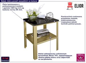Stolik kawowy glamour złoty + czarny połysk – Sufix 3X, nowoczesny design, stabilna konstrukcja, metal, płyta laminowana