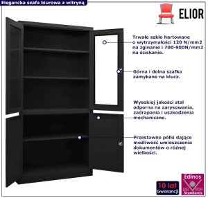 Szafa na segregatory z witryną i zamkiem – Sorig, stalowa konstrukcja, czarna, 90 cm szerokości