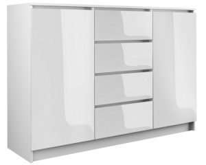 Komoda do sypialni, pokoju, 2D4S, 120x40x97 cm, biel, połysk