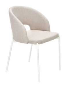 Beżowe tapicerowane krzesło Milko – nowoczesny design, stal nierdzewna, tkanina Alcantar Pro