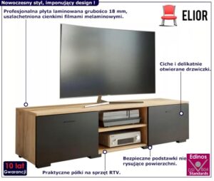 Nowoczesna szafka RTV dąb artisan + czarny – styl minimalistyczny, wymiary 150x40x35 cm, materiał wysokiej jakości