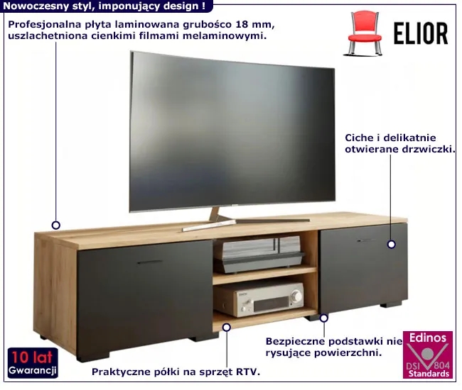 Nowoczesna szafka RTV dąb artisan + czarny – styl minimalistyczny, wymiary 150x40x35 cm, materiał wysokiej jakości