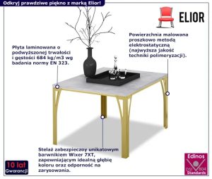 Stolik kawowy w stylu glamur złoty + beton – Dimea 3X, nowoczesny design, stabilna konstrukcja, niewielkie wymiary