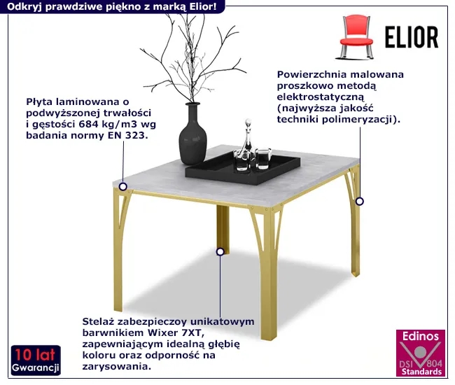 Stolik kawowy w stylu glamur złoty + beton – Dimea 3X, nowoczesny design, stabilna konstrukcja, niewielkie wymiary