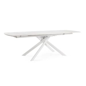 Bolzano Jovanni Stół rozkładany 160-240×90 – elegancki, biały spiekowy, stalowa podstawa