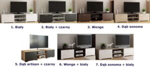 Szafka na sprzęt RTV Armo – modny minimalistyczny styl, biało-czarna, 150 cm, płyta laminowana