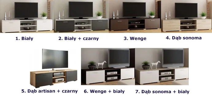 Szafka na sprzęt RTV Armo – modny minimalistyczny styl, biało-czarna, 150 cm, płyta laminowana