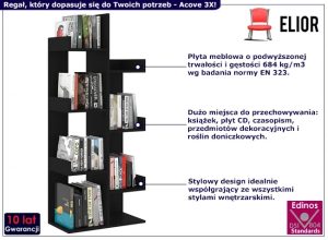 Regał Z Czarny Nowoczesny 8 Półkami S6-C14