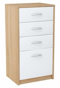 Komoda z szufladami dąb sonoma + biały – Huso 4X, 4 szuflady, skandynawski styl