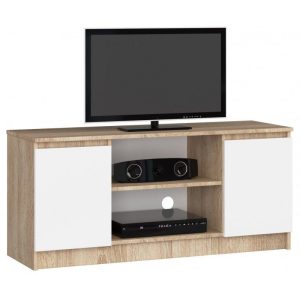 Szafka rtv, stolik, 2D1P, 120x40x55 cm, dąb sonoma, biel, mat