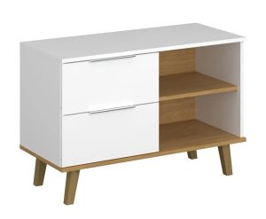 Biała półotwarta komoda na nóżkach – Olenako 6X