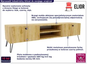 Szafka RTV na czarnych metalowych nóżkach dąb craft – Zorina 9X, praktyczna elegancja, naturalne drewno, solidne wykonanie