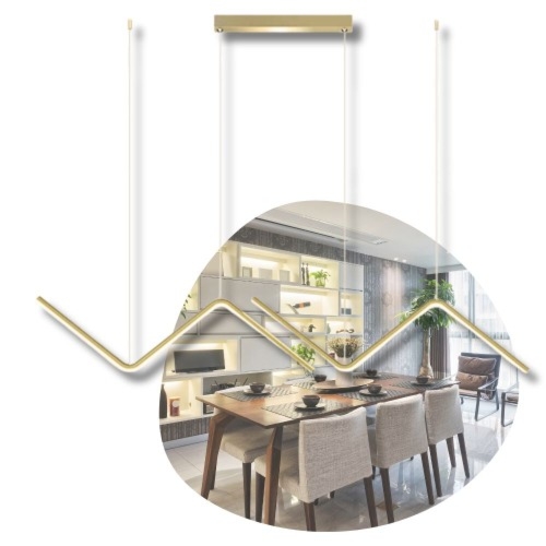 Lampa wisząca zygzak złota – nowoczesny design, zintegrowane LED, metal, tworzywo