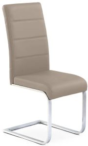 Tapicerowane krzesło na płozach cappuccino – ergonomiczne siedzisko, stalowa płoza, ekoskóra