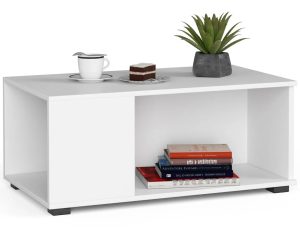 Biały stolik kawowy do salonu – Uris, minimalistyczny styl, MDF, wymiary 90x51x38 cm