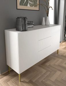 Biała komoda z lamelami na złotej ramie – Melis 5X