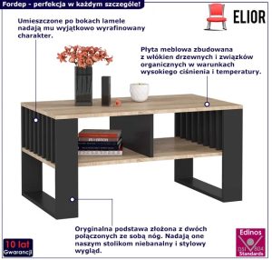 Stolik kawowy z lamelami czarny + dąb sonoma – Karlos 4X