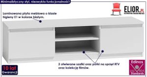 Biała szafka RTV – Amida 2X, nowoczesny design, 120 cm, laminowana płyta meblowa